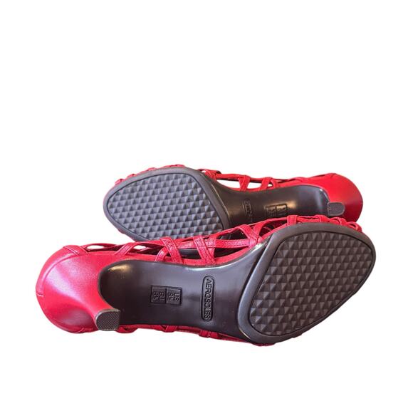 Aerosoles Size 8.5 Red Peep Toe Open Weave 3 inch Heel Dress Flirt Leather Shoes - Picture 7 of 10